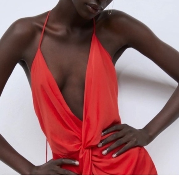 Zara Red Satin Midi Dress - Picture 2 of 5